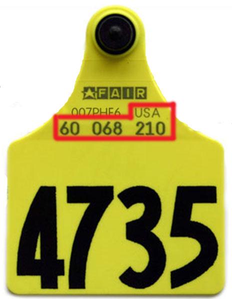 yellow fair tag with USA 60 068 210 circled in image